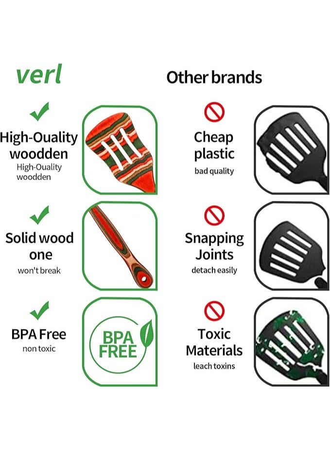 مجموعة ملاعق خشبية ملونة أنيقة للطبخ، ٦ قطع من أدوات المطبخ الخشبية | مقاومة للحرارة ولمسة باردة | آمنة للمقالي غير اللاصقة | مع عبوة هدايا — هدية مثالية للمطبخ ولعيد الميلاد - Image 3