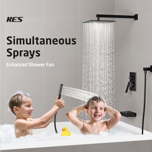 KES Shower System with Tub Spout, Matte Black Shower Faucet Set Complete 10 Inch Rain Shower Head with Handheld Spray and Waterfall Bathtub, cUPC Pressure Balance Shower Valve Trim Kit, XB6305F18-BK - Image 2