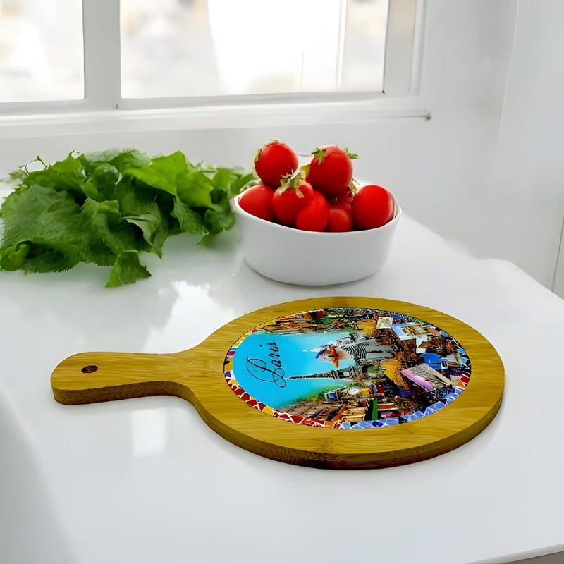Lemon Tree Italian and Parisian Theme Designs Dining Table Coaster for Home & Office, Scratch & Heat Resistant | Ceramic Base with Bamboo Frame (Multicolor A) - Image 1