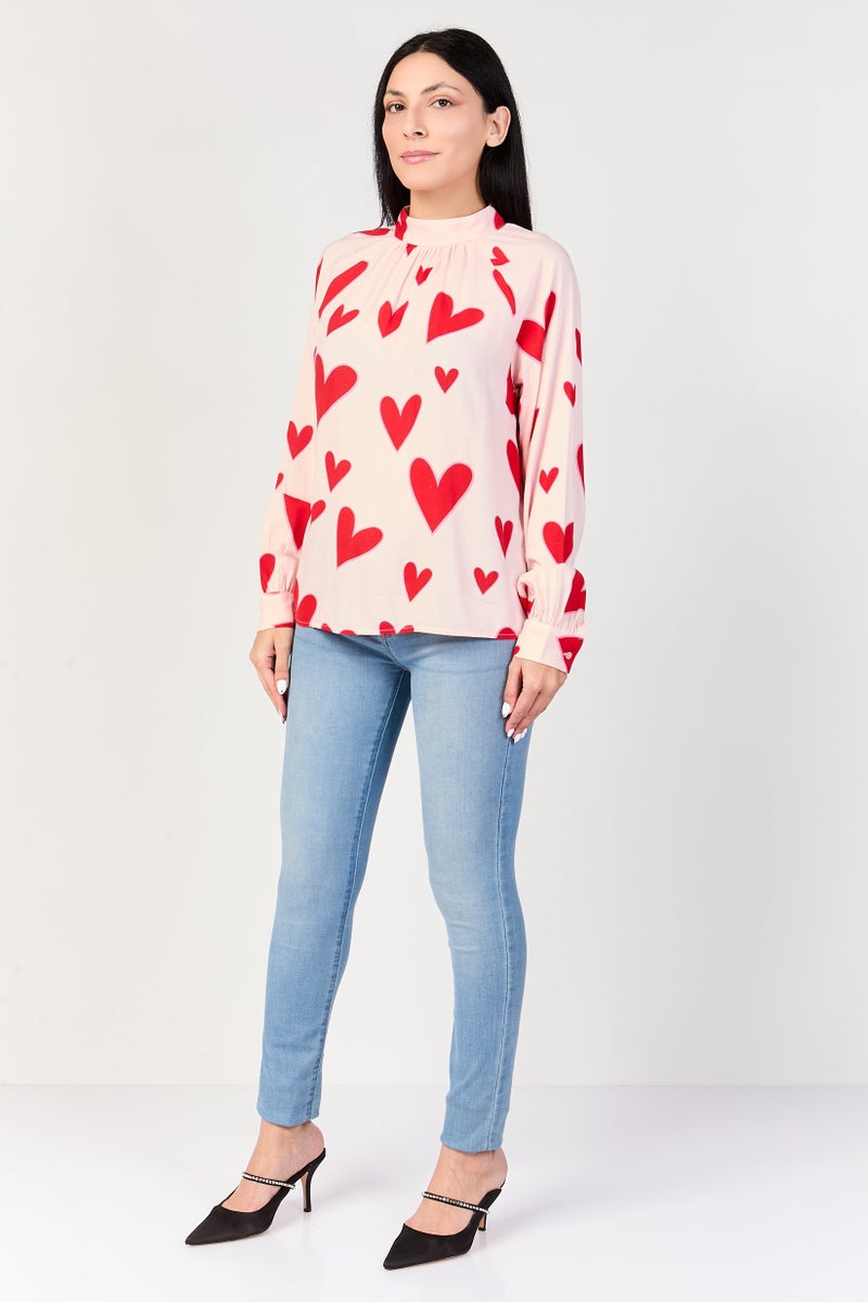 Fire & Glory Women Mock Neck Long Sleeve Allover Print Top, Multicolor - Image 2