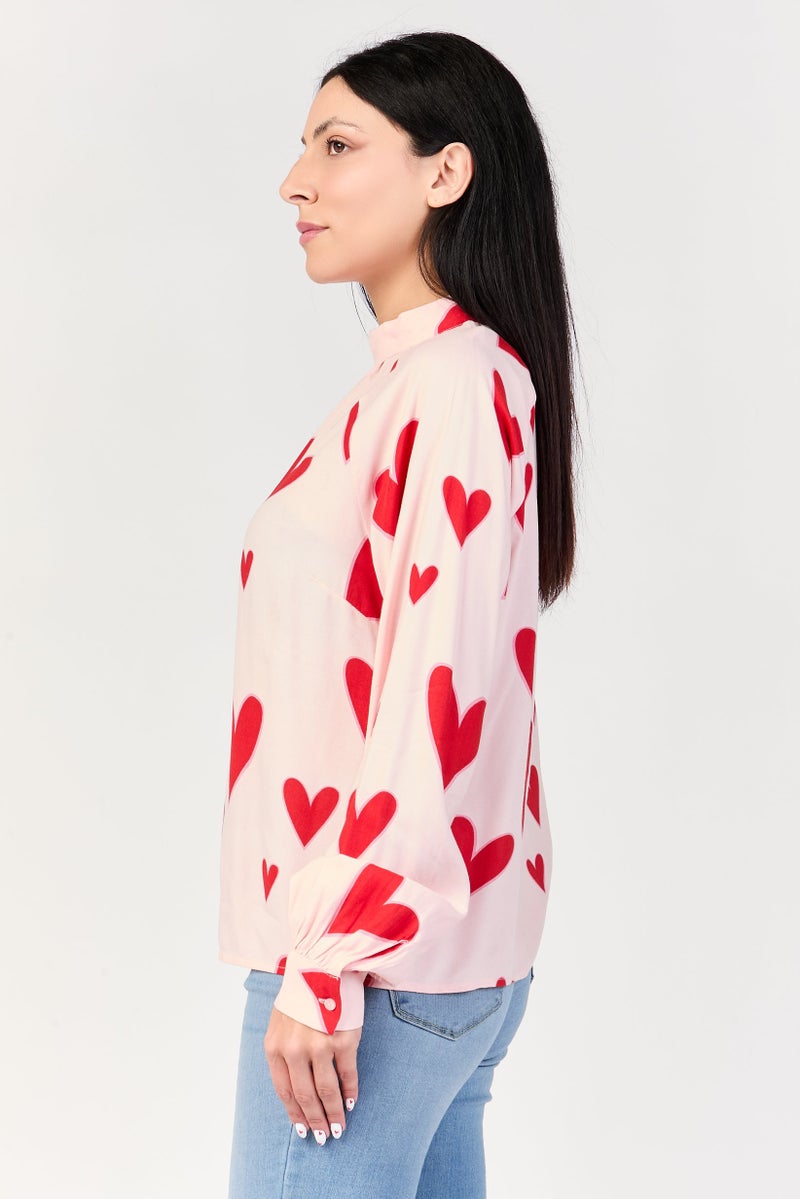 Fire & Glory Women Mock Neck Long Sleeve Allover Print Top, Multicolor - Image 3