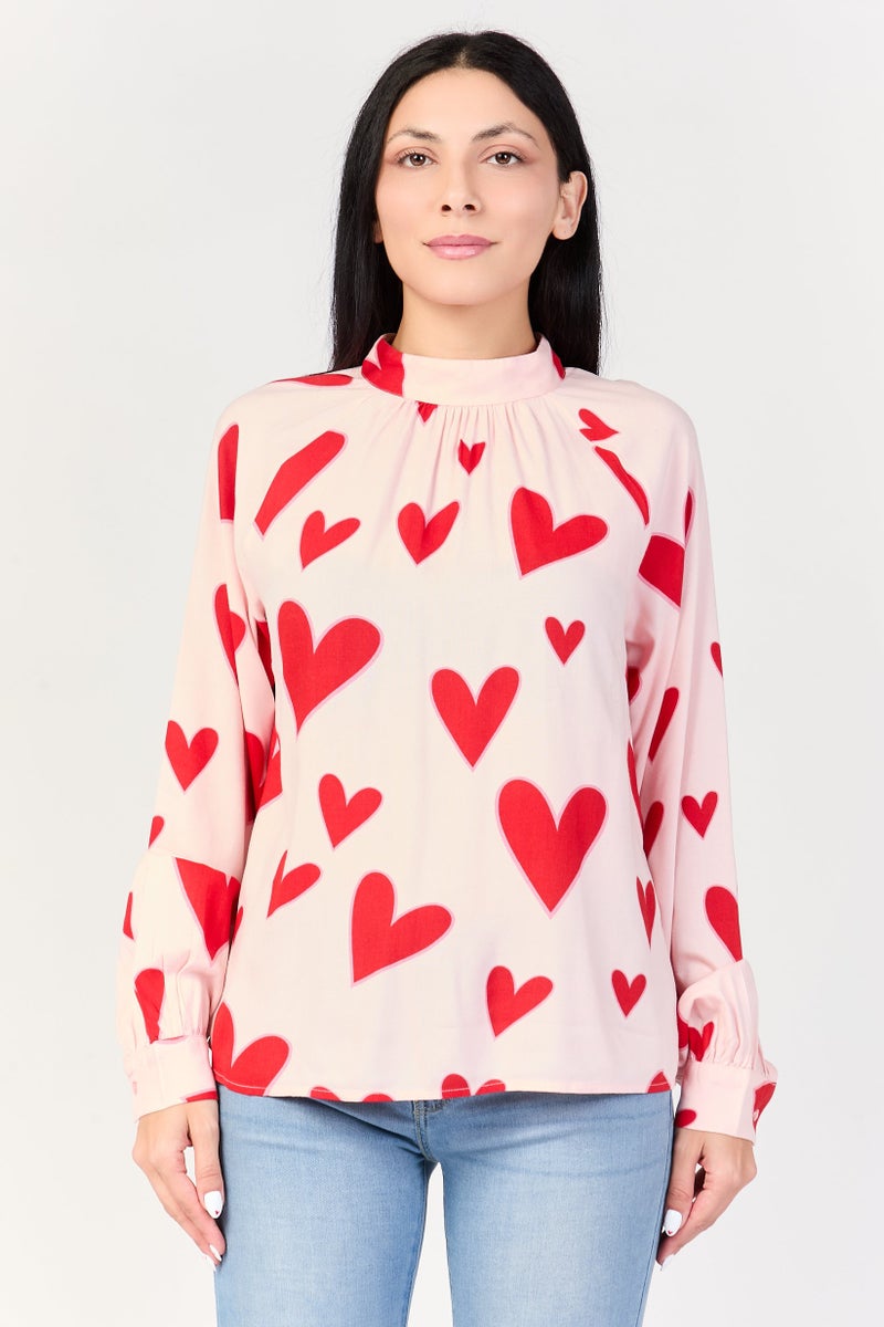 Fire & Glory Women Mock Neck Long Sleeve Allover Print Top, Multicolor - Image 1