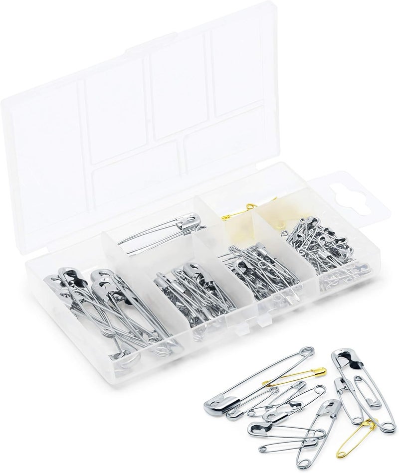 Dritz دريز 1480 دبابيس أمان مع صندوق تخزين من الفولاذ المطلي بالنيكل والنحاس بأحجام متنوعة 100 قطعة - Image 4