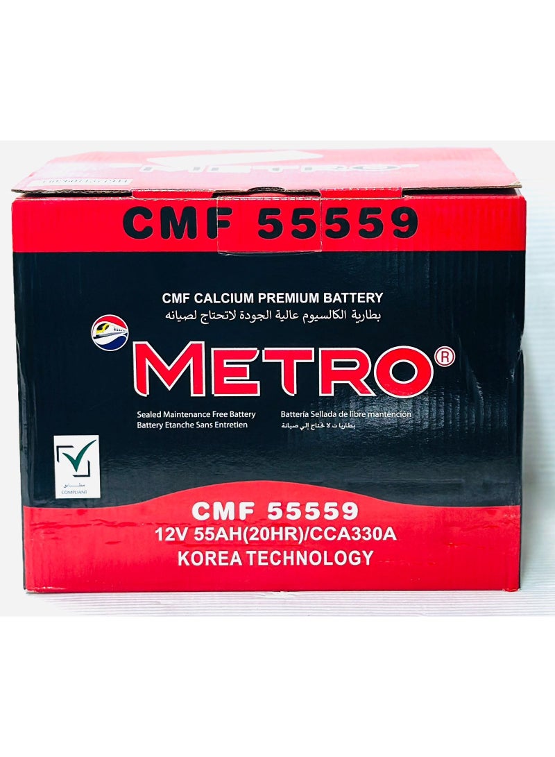 Metro Car Battery 12V 55AH DIN55L / 55559 - Image 1