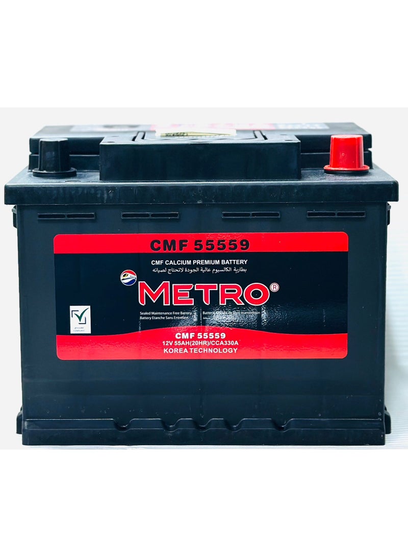 Metro Car Battery 12V 55AH DIN55L / 55559 - Image 2