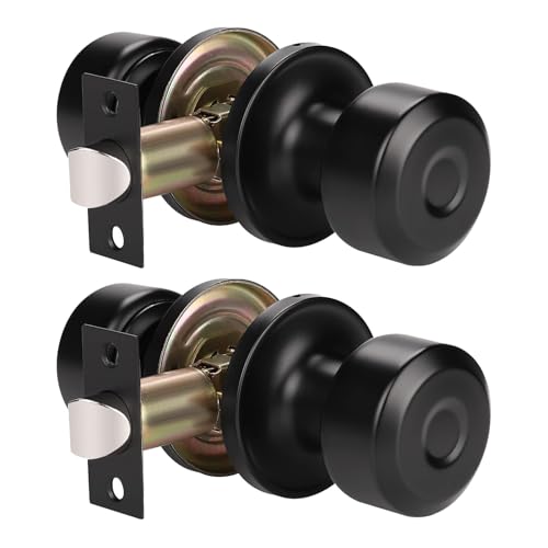 KNOBWELL 2 Pack Matte Black Passage Door Knob Set, Closet and Hallway Door Knobs in Classic Style with Concealed Screws - Image 1