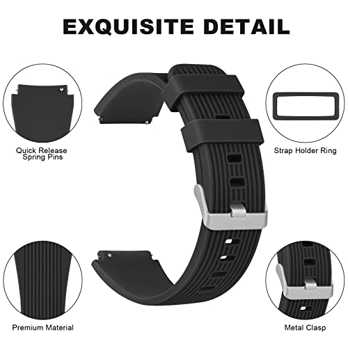 Tobfit 22mm Soft Vertical Grain Watch Strap Compatible for Amazfit GTR 2/2e/3/3 Pro/4, Replacement Silicone Strap for Amazfit Bip 5 (WATCH NOT INCLUDED)-Black - Image 5