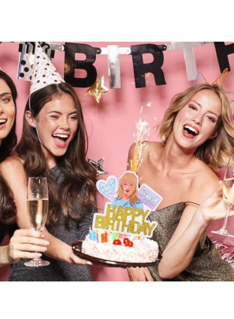 Zikra 2Pcs Happy Birthday Cake Topper, Gold Glitter Cake Decorations, Cake Topper for Birthday Party Suppliers Girls Birthday Cake Decorations - Image 2