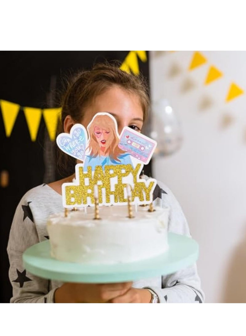 Zikra 2Pcs Happy Birthday Cake Topper, Gold Glitter Cake Decorations, Cake Topper for Birthday Party Suppliers Girls Birthday Cake Decorations - Image 4