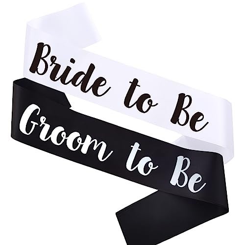 MUMUNN 2 PCS Bride to Be and Groom to Be Sash, Black & White Bachelorette Sashes for Bridal Shower Bachelorette Party Engagement Gifts - Image 1