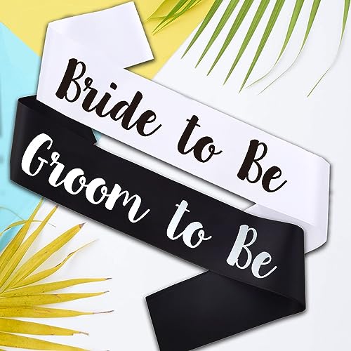 MUMUNN 2 PCS Bride to Be and Groom to Be Sash, Black & White Bachelorette Sashes for Bridal Shower Bachelorette Party Engagement Gifts - Image 3