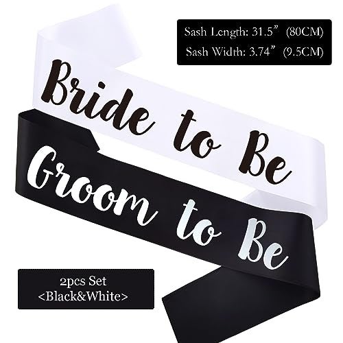 MUMUNN 2 PCS Bride to Be and Groom to Be Sash, Black & White Bachelorette Sashes for Bridal Shower Bachelorette Party Engagement Gifts - Image 2