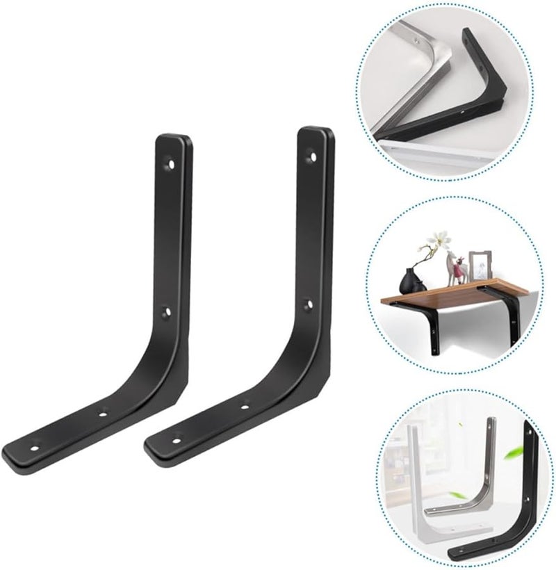 Heavy Duty L Shaped Shelf Brackets 2 Pack Black Wall Mounted Floating Shelves Support - Image 5
