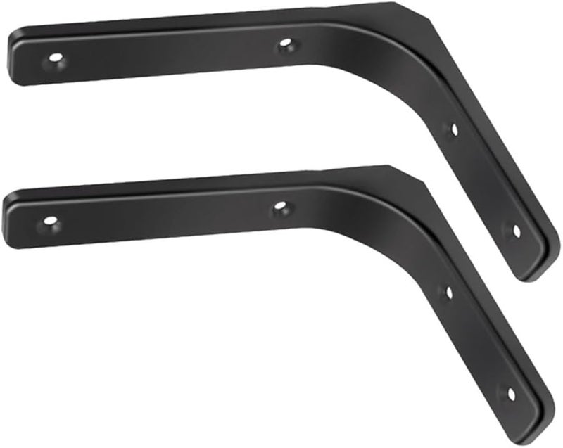 Heavy Duty L Shaped Shelf Brackets 2 Pack Black Wall Mounted Floating Shelves Support - Image 2