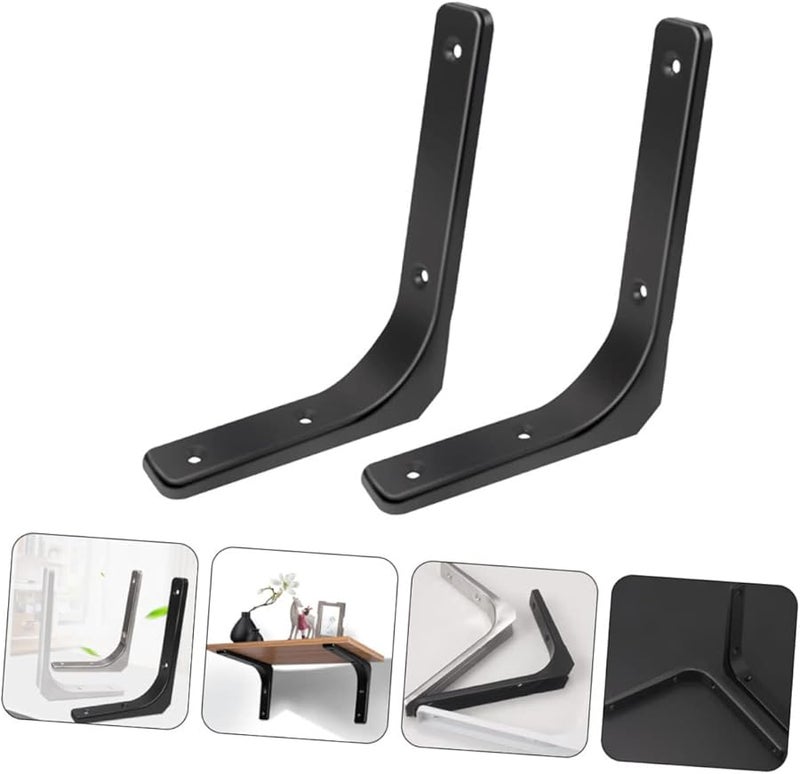 Heavy Duty L Shaped Shelf Brackets 2 Pack Black Wall Mounted Floating Shelves Support - Image 4