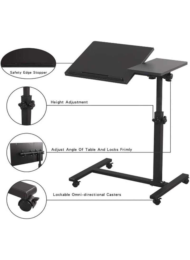 M.A&F's Table Lap Desk for Laptop Rolling Cart Tilting Overbed Bedside Table Overbed Desk Overbed Table with Wheels Adjustable Laptop Stand Sofa Side Table (Black) - Image 4