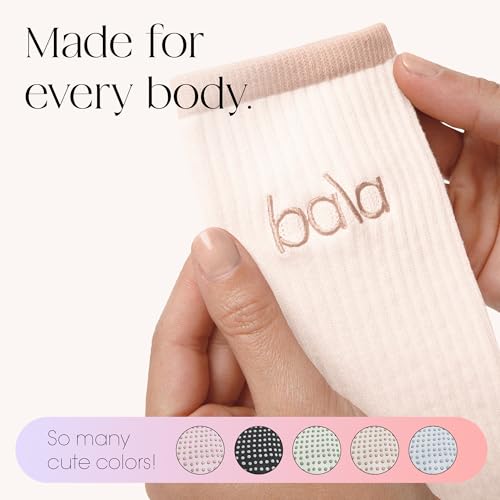 Bala High Sock with Grips, Medium - Classic Crew Slip-Free High Socks Designed for Yoga, Pilates, Barre & Home Workouts - Lightweight, Non-Slip Silicone Dotted Soles – Sand - Image 5