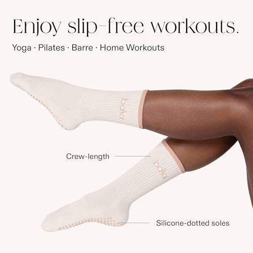 Bala High Sock with Grips, Medium - Classic Crew Slip-Free High Socks Designed for Yoga, Pilates, Barre & Home Workouts - Lightweight, Non-Slip Silicone Dotted Soles – Sand - Image 3