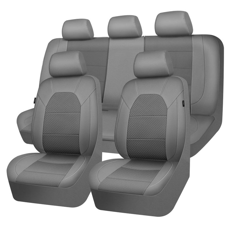 CAR PASS Leather Car Seat Covers Breathable Seat Cover Full Sets Airbag Compatible for Most Cars SUVs Trucks and Vans Full Set Gray