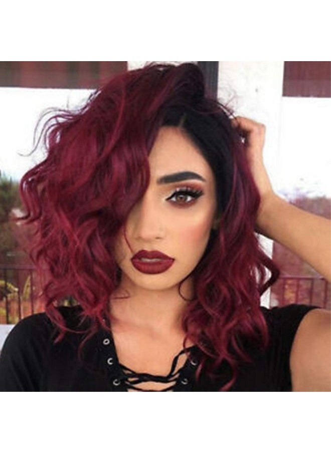 سيفين كولورز باروكة شعر بورجوندي مجعدة قصيرة للنساء ذوات البشرة السوداء، باروكة شعر صناعي مموجة طبيعية باللون الأحمر الخمري بطول الكتف  - Image 1