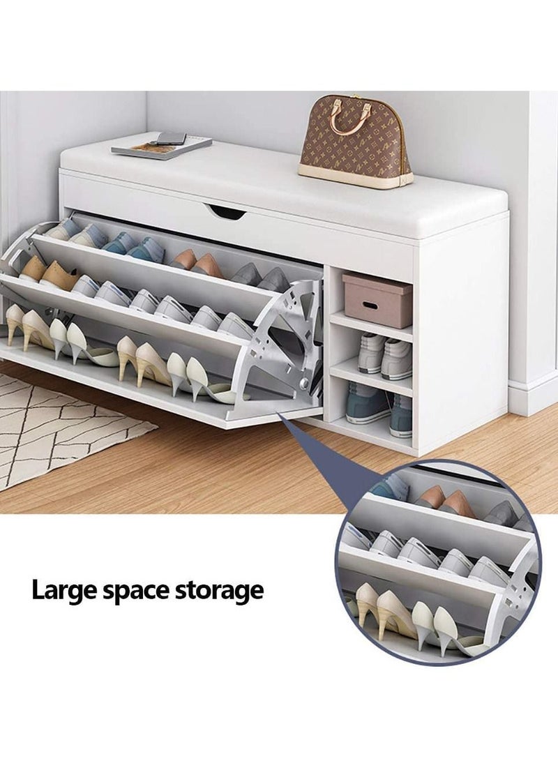DubaiGallery Shoe Rack Shoe Bench Storage Cabinet Space Saving Easy Assemble with Soft Seat Cotton and Linen Cushion with Drawer Multi-functional Shoe Storage Organizer - Image 2