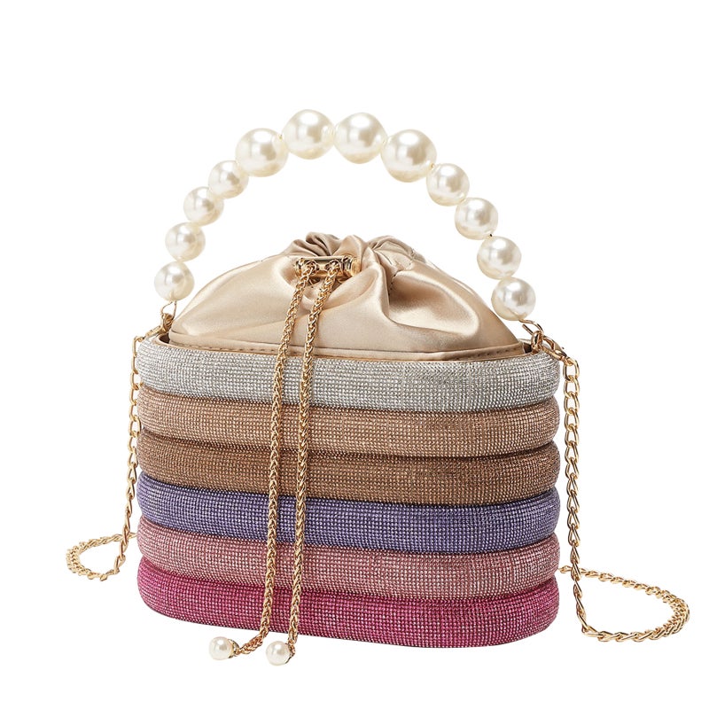 2023 New Women'S Evening Bag Shiny Rhinestone Vintage Vegetable Basket Bucket Bag Hand Messenger Bag Party - Image 1