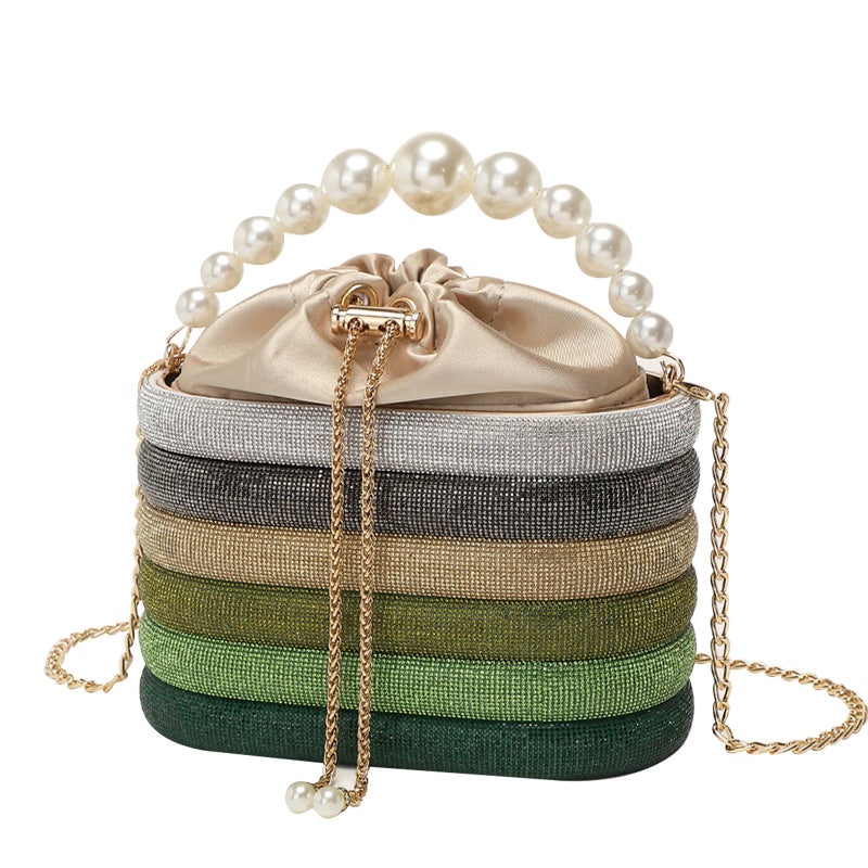 2023 New Women'S Evening Bag Shiny Rhinestone Vintage Vegetable Basket Bucket Bag Hand Messenger Bag Party - Image 5