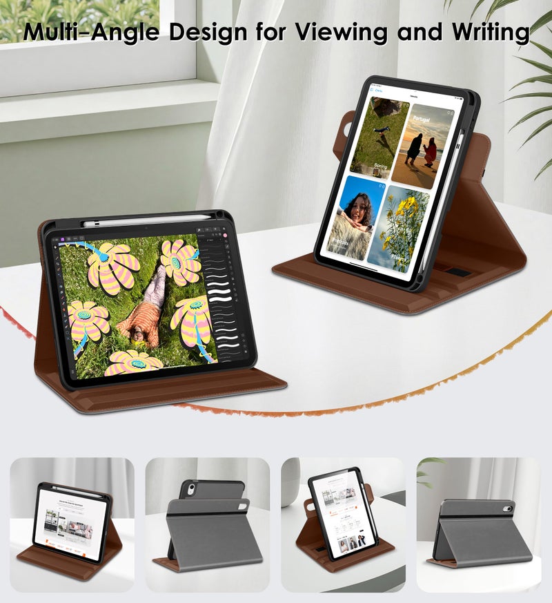 DTTO for iPad A16 Case, iPad 11th / 10th Generation Case (2025/2022), 360 Degree Rotating Premium Leather Folio Stand Cover with Pencil Holder, Grey - Image 2