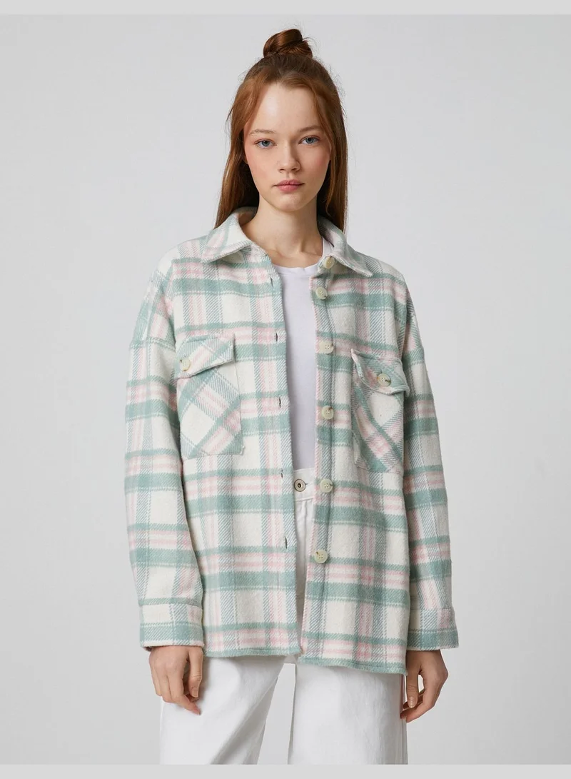 KOTON Long Sleeve Pocket Detail Check Shacket