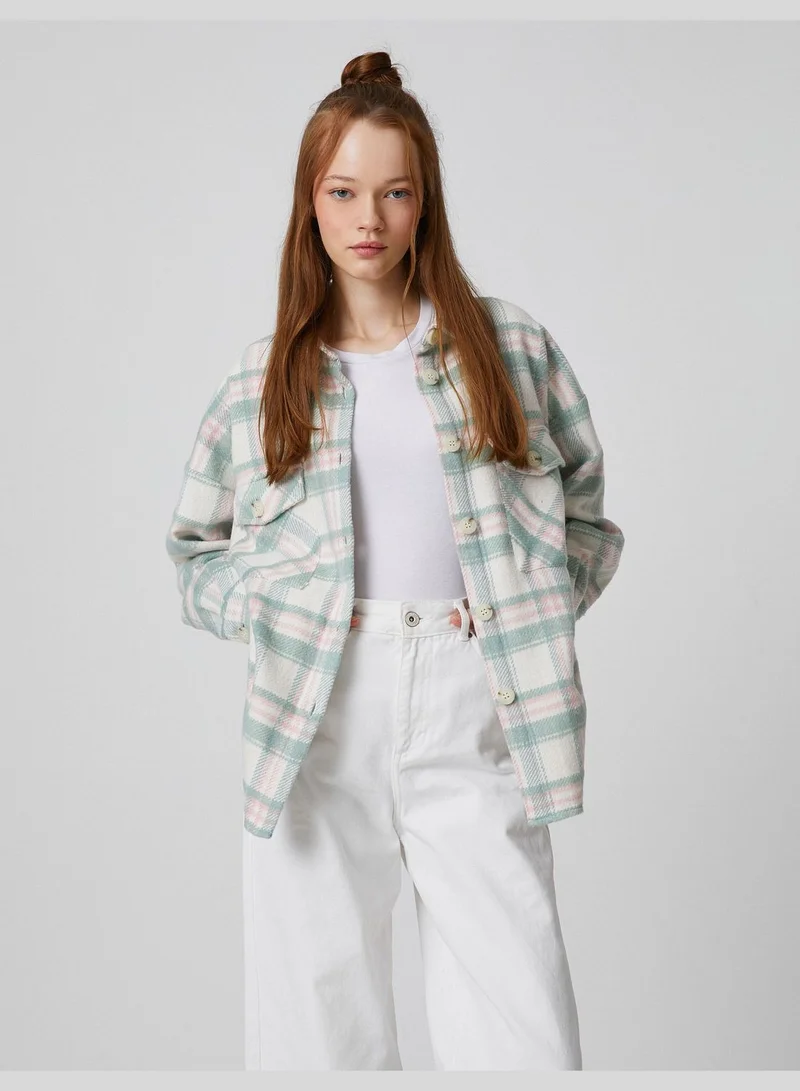 KOTON Long Sleeve Pocket Detail Check Shacket