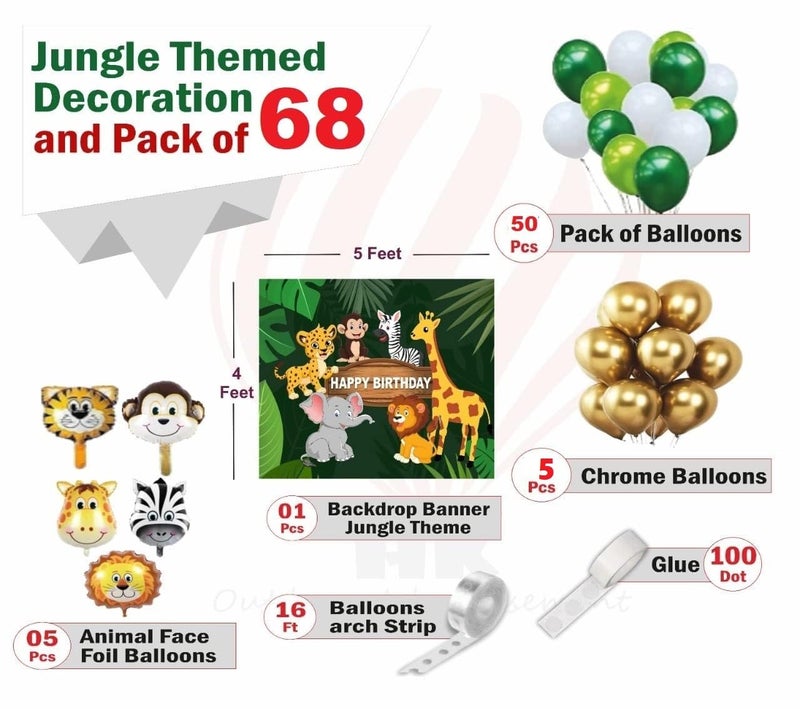 HK balloons ? 68 Pcs Jungle Theme Birthday Decoration Items For Boys Forest Theme Animal Face Foil, Chrome Balloons For Theme Birthday Party Decorations With Forest Theme Backdrop Banner - Image 2
