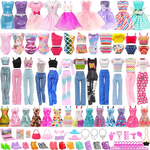 ENOCHT 51 PCS Doll Clothes and Accessories Including Fashion Dresses Tops and Pants Outfits Party Dresses Swimsuits Bikini 38 PCS Shoes Hangers and Other Accessories for 115 inch Dolls - Image 1