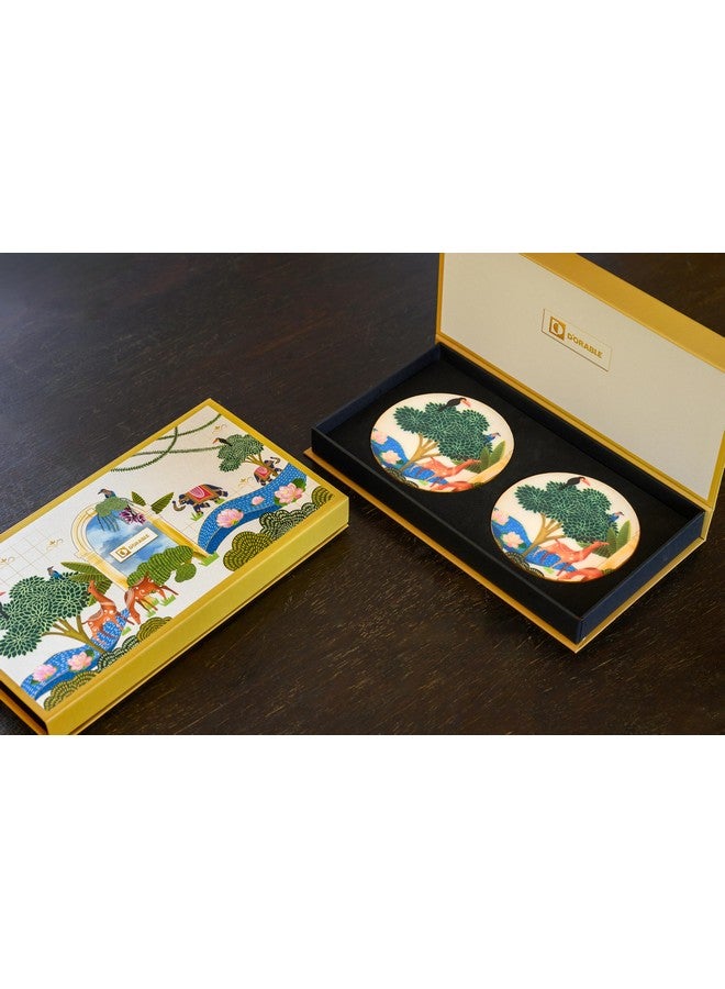 D'ORABLE Dorable Marble Coaster Set of 2 for Dining (Round) - Perfect for Gifting. Unity in Flight Designer Marble Tea Coasters Come in an Attractive Box, Ideal for Birthday, Housewarming & Wedding Gifts. - Image 1