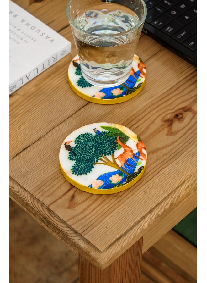 D'ORABLE Dorable Marble Coaster Set of 2 for Dining (Round) - Perfect for Gifting. Unity in Flight Designer Marble Tea Coasters Come in an Attractive Box, Ideal for Birthday, Housewarming & Wedding Gifts. - Image 2