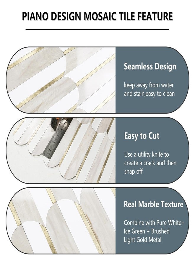 Vamos Tile Peel and Stick Backsplash Seamless Tile for Kitchen and Bathroom,White and Glossy Wooden Marble PVC Mixed Light Gold Self Adhesive Fish Scale Metal Mosaic Tiles (10 Sheets) - Image 5