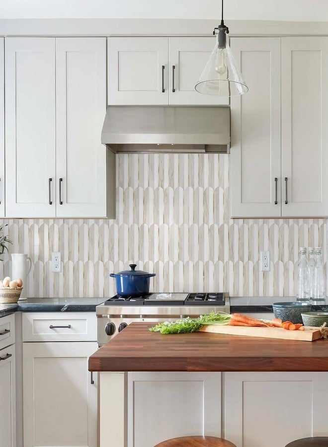 Vamos Tile Peel and Stick Backsplash Seamless Tile for Kitchen and Bathroom,White and Glossy Wooden Marble PVC Mixed Light Gold Self Adhesive Fish Scale Metal Mosaic Tiles (10 Sheets) - Image 3