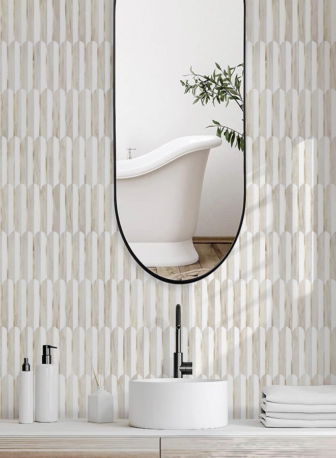 Vamos Tile Peel and Stick Backsplash Seamless Tile for Kitchen and Bathroom,White and Glossy Wooden Marble PVC Mixed Light Gold Self Adhesive Fish Scale Metal Mosaic Tiles (10 Sheets) - Image 4