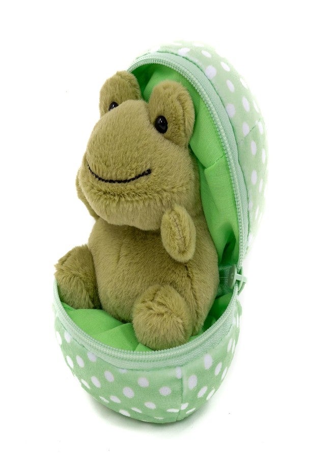 Plushland دمية ضفدع محشوة من قطيفة من Plushland، 6 بوصات، بيضة مفاجأة بسحاب، هدية مستوحاة من الربيع للبنات والأولاد في أعياد الميلاد وعيد الأم (ضفدع) - Image 3
