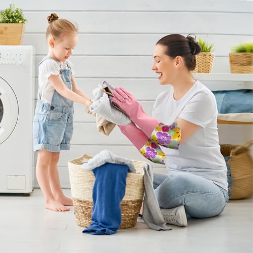 KAQ 3 Pairs Rubber Cleaning Gloves, Reusable Dishwashing Gloves for Kitchen with Cotton Liner, Long Cuff 16", Waterproof Non-Slip Household Gloves for Bleaching Bathroom, Laundry, Gardening (Large) - Image 3