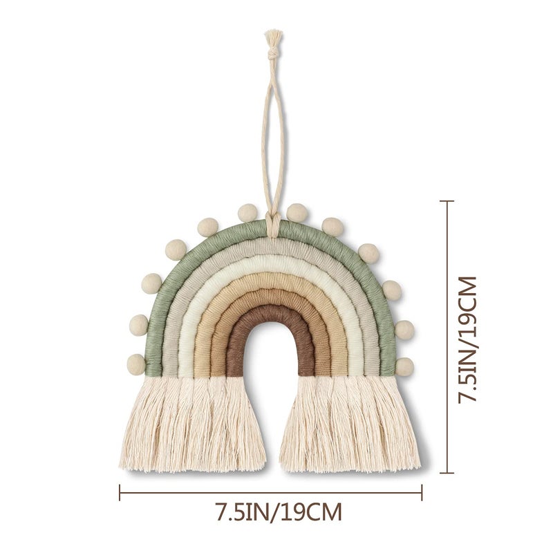 PAMBO Macrame Rainbow Wall Decoration Rainbow Wall Hanging Woven Tassel Wall Hanging Decoration for Bedroom Nursery Baby Kids Rooms Handmade Craft Gift 7.5 in（Green - Image 2