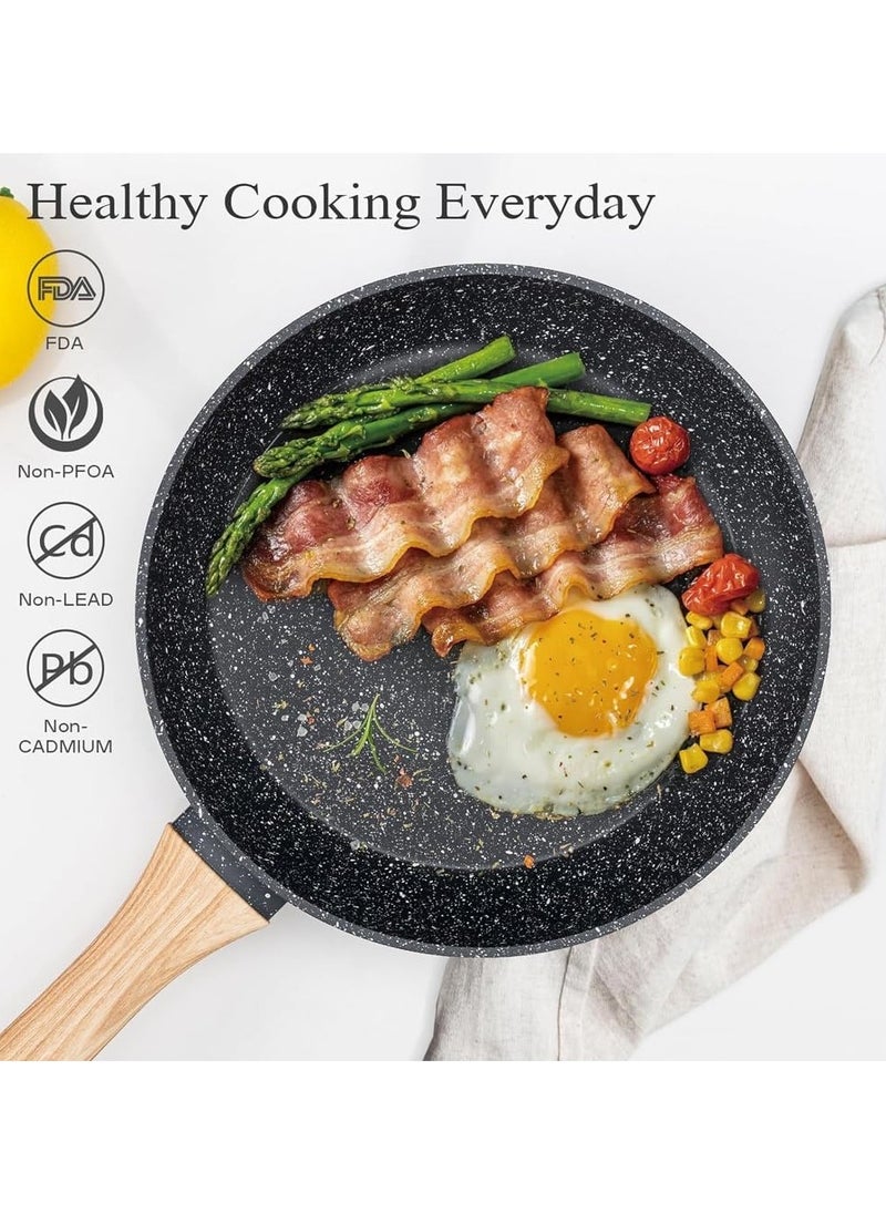 Taizz Ventures 12-Piece Granite Nonstick Cookware Set | Induction Pots and Pans Set with Skillets, Stockpots, Steamer, Ladle, Cooking Spatula, and Silicone Tongs | Durable,  Black  - Image 3