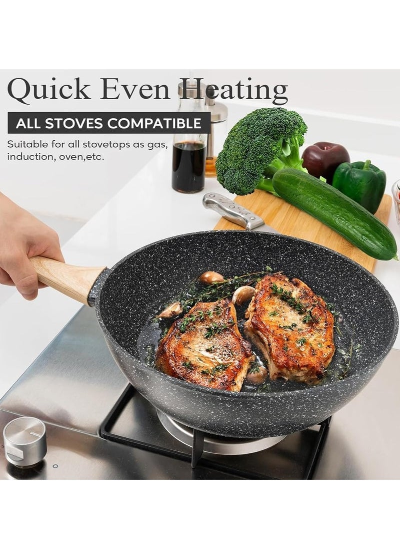 Taizz Ventures 12-Piece Granite Nonstick Cookware Set | Induction Pots and Pans Set with Skillets, Stockpots, Steamer, Ladle, Cooking Spatula, and Silicone Tongs | Durable,  Black  - Image 5