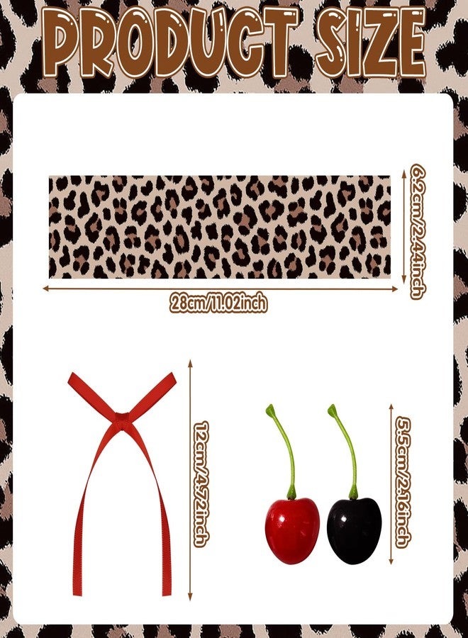 CYUXING Cherry Birthday Decorations Cheetah Print Cake Decorations, 36Pcs Red & Black Leopard Print Cherry Cake Decor Set for Birthday Party Bow Toppers for Cakes - Image 2