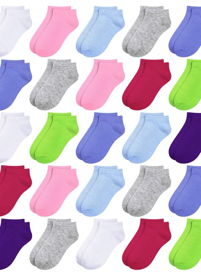 BOOPH 25 Pack Kids Low Cut Ankle Socks Boys Girls Half Cushion Athletic Socks, Multi3, 6-8 Years - Image 1