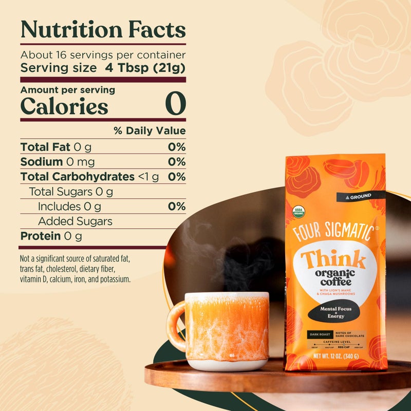 Four Sigmatic Focus Mushroom Coffee | Organic Ground Coffee with Lion's Mane Mushroom and Chaga for Better Focus and Immune Support | 12oz Bag - Image 2