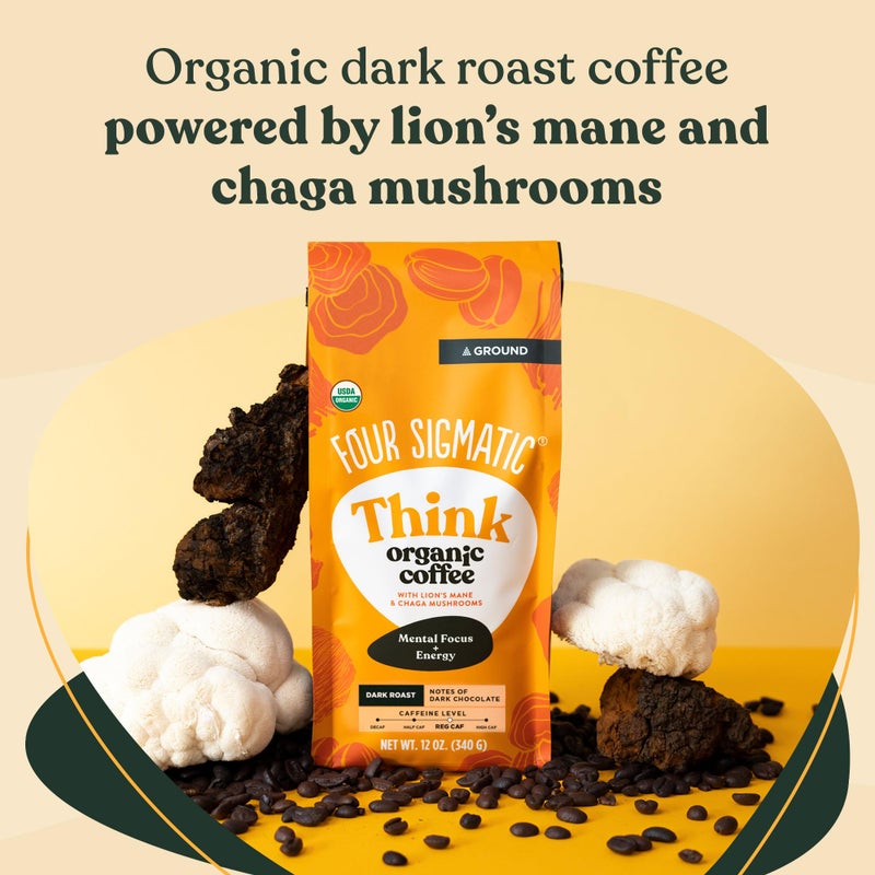 Four Sigmatic Focus Mushroom Coffee | Organic Ground Coffee with Lion's Mane Mushroom and Chaga for Better Focus and Immune Support | 12oz Bag - Image 3