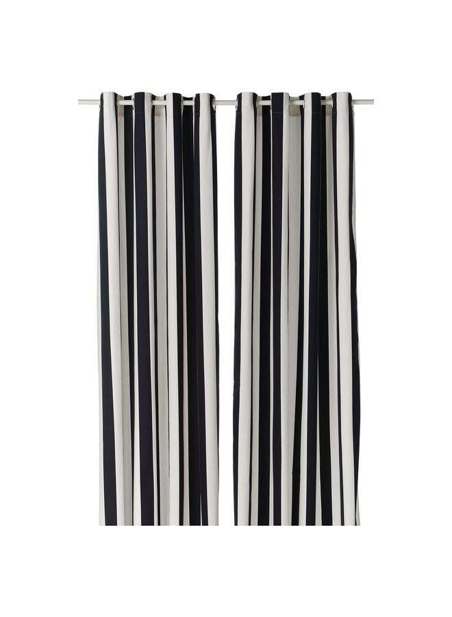 erorex Curtains, 1 pair, white/black stripe/with eyelets, 145x300 cm - Image 1