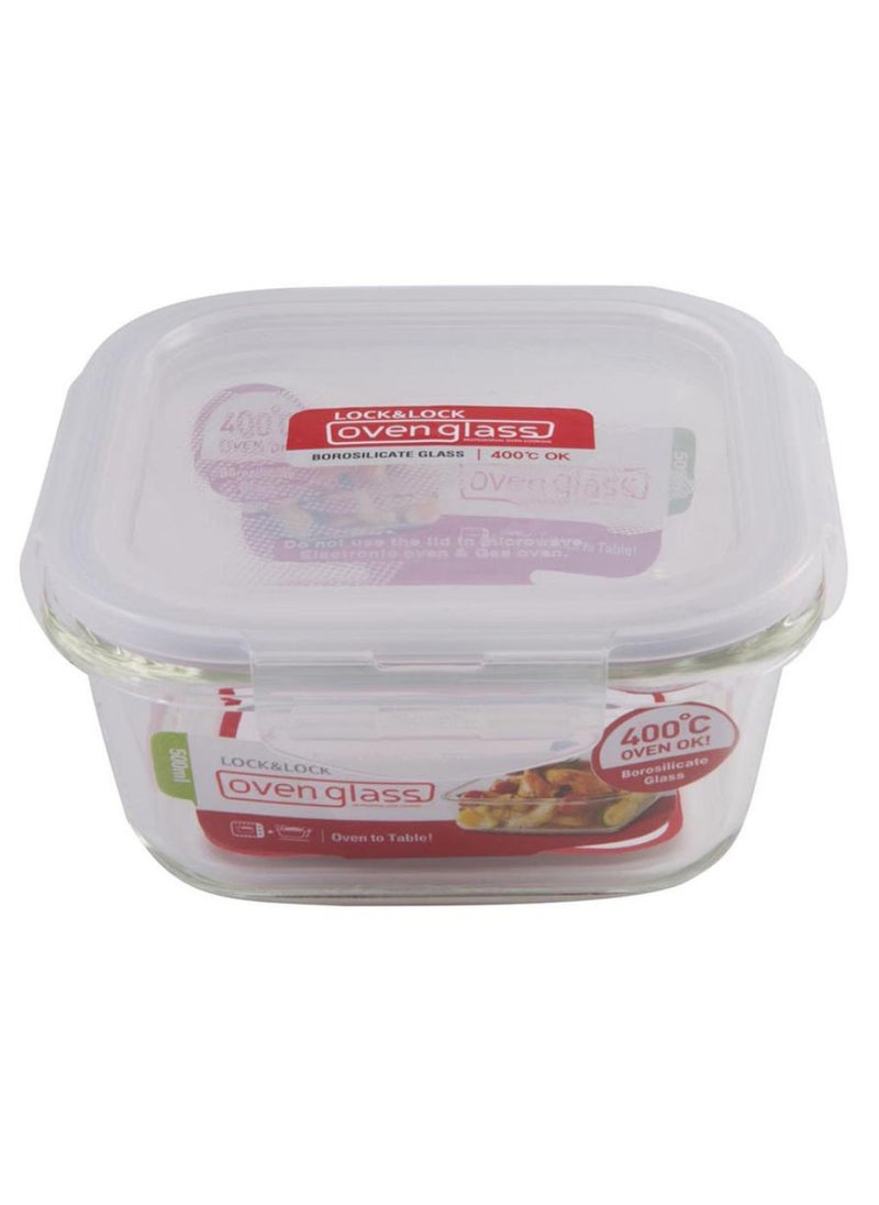LOCK & LOCK Oven Glass Square Container 500 Ml Clear 