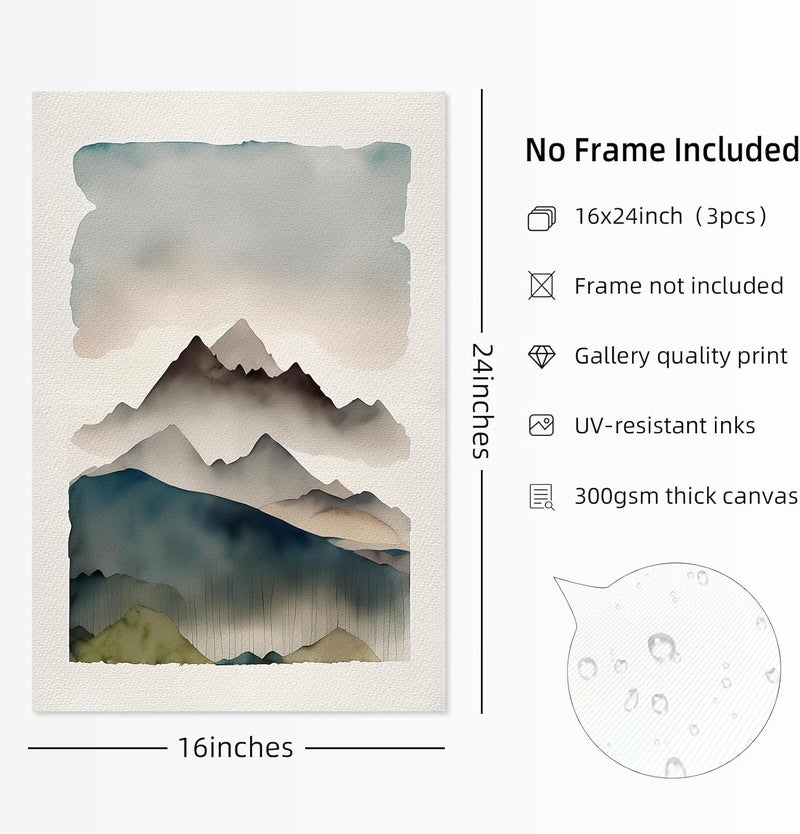 Youillne Mountain Forest Watercolor Wall Art Set of 3 - Image 2