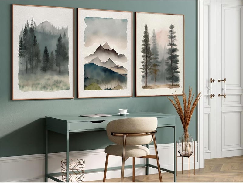 Youillne Mountain Forest Watercolor Wall Art Set of 3 - Image 4